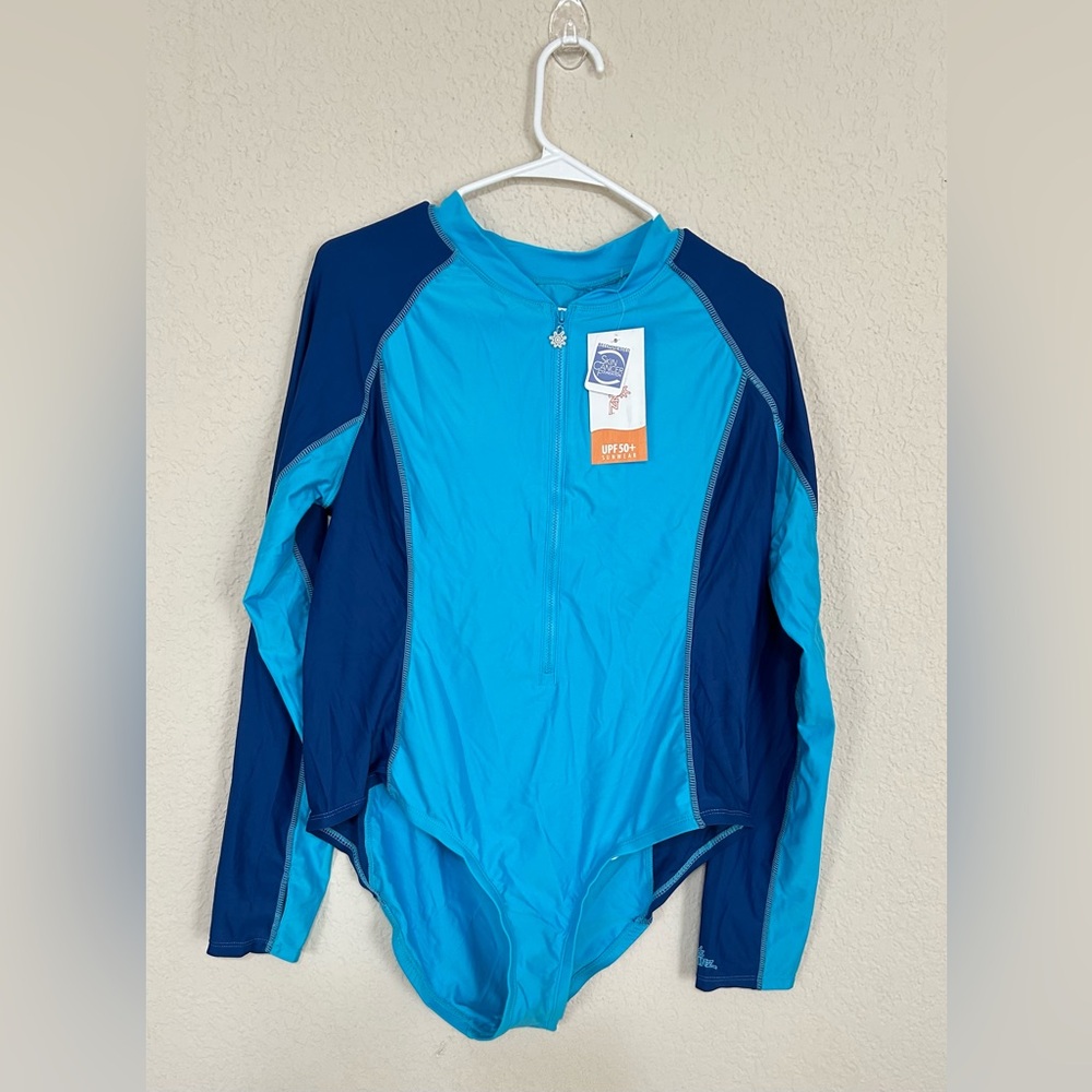 UV Skinz 50+ UPF Sunwear Swimsuit Full Coverage Half zip Long Sleeve 2xL NWT